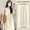 Camisón de verano para mujer con copas en el pecho, algodón nube, tacto de alta gama, sin mangas, se puede usar afuera, vestido de dormir de longitud media