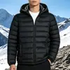 Jaqueta masculina acolchoada de algodão para outono e inverno com capuz, quente e casual, corte solto, adequada para uso ao ar livre, à prova de vento e projetada para proteger do frio.