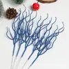Árbol de Navidad artificial de 35 cm con ramas con purpurina y polvo dorado, ramas brillantes, ramas secas, piñas y ramas de Navidad DIY para decoración de mesa