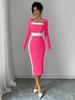 2026 Nueva Moda Transfronteriza Europea y Americana de Amazon Patchwork Bloques de Color Falda Midi Sexy Bodycon Vestido de Manga Larga