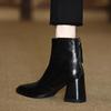 Botas Curtas de Salto Alto Grosso Estilo Coreano Novo Outono e Inverno Veludo Salto Alto Botas Femininas Meia Panturrilha 2024 Botas Retrô Slim