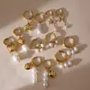 Pendientes de Acero Inoxidable Wanxing Europeos y Americanos con Colgante de Perla 18K Moda Clásica Barroca Accesorios de Joyería Venta Caliente Transfronteriza