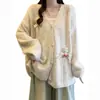 Cárdigan suave de punto estilo francés, dulce y juvenil, con lazo, talla grande para mujer, longitud media, suéter abrigo de estilo casual