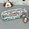 Bolsa de Lápis Transparente Estilo Japonês Gatinho Desenho Animado Bolsa de Material Escolar para Estudantes Pvc Aparência Sofisticada Grande Capacidade Bolsa de Armazenamento Impermeável Ins