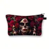 Bolsa Cosmética Caveira Flor Transfronteiriça, Bolsa de Armazenamento de Produtos para Cuidados com a Pele, Bolsa de Higiene Pessoal Portátil de Grande Capacidade, Bolsa de Viagem Moderna, Bolsa de Mão