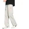 Calça Esportiva Masculina Tendência, Solta, de Perna Reta, Tecido Fino de Seda Gelada, Perna Larga, para o Verão