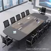 Mesa de Conferência Mesa Longa Mobiliário de Escritório Simples Moderno com Caixa de Cabos Bancada Mesa Longa Retangular para Negociação e Conjunto de Cadeiras