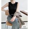 Chaleco de punto de seda de hielo, nuevo chaleco de verano, corto, con base interior y exterior, sin mangas, cuello redondo, tirantes anchos para mujer
