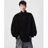 Top retrô masculino da moda estilo americano com gola alta e mangas compridas, moletom de meio zíper outono/inverno transfronteiriço, jaqueta casual solta