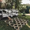 Tapete de Piso Impermeável para Exterior com Padrão de Diamante Preto e Marrom, Simples e Elegante, Padrões Personalizáveis, Adequado para Trailers, Pátios e Praias