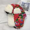Sombrero de Algodón Retro Estilo Étnico Noreste para Hombre Sombrero Lei Feng de Tela Floral Grande para Mujer Invierno Cálido a Prueba de Frío Sombrero con Orejeras para Montar