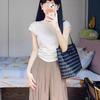 Playera de Manga Corta con Mangas Pequeñas Voladoras Estilo Coreano Versátil para Mujer Verano 2025 Nuevo Popular Dulce Moda Top de Cuello Redondo
