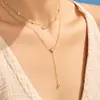 Collar con Cadena Fina en Forma de Y con Colgante de Flor de Cuatro Pétalos y Circonita Acero Inoxidable Chapado en Oro de 18 Quilates Colgante Simple Versátil Joyería para Clavícula para Mujer