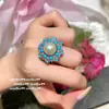 Anillo de Joyería Ojo de Gato Exquisita Flor Mariposa Piedra Preciosa Chapado en Oro 18K Turquesa Azul Concha de Copo de Nieve Conjunto de Anillos de Perlas