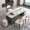Conjunto de mesa de centro e cadeiras em pedra sinterizada de luxo leve, adequado para escritório, varanda ou uso doméstico; mesa de chá pequena moderna com chaleira de água integrada e estação de chá em pedra