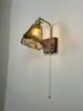 Lámpara de Pared para Casa de Huéspedes Estilo Wabi-Sabi de Madera de Nogal Vintage, Lámpara Totalmente de Cobre con Interruptor de Cordón Giratorio, Lámpara de Pared Retro para Pasillo, Mesita de Noche, Escaleras