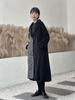 Casaco trench coat de veludo cotelê com forro de fleece, design de costura estilo outono e inverno Yamamoto, comprimento médio, lapela assimétrica de cor contrastante