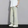Calça Jeans Vintage Cinza Fumê Lavada para Homens, Calça de Cinturão para Primavera e Outono, Calça Americana High Street de Perna Reta Levemente Flare