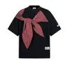 Camiseta Xadrez Retro Americana com Laço Manga Curta Design de Verão Masculino Nicho Estilo Preguiçoso Solto Top de Meia Manga