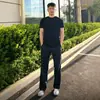 Como chegou a isso calça xadrez masculina verão fina americana high street micro flare calça mostra pernas longas casual perna reta calça esportiva