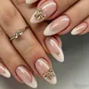 24 peças de unhas postiças estilo francês em degradê rosa pêssego, unhas de manicure 3D usáveis, adesivos de unha postiça para comércio exterior