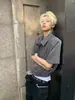 Cleanfit Chaqueta Camisa Corta Retro Americana Gris con Hombreras Manga Corta Verano Delgada con Cremallera Solapa Camisa Corta