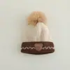 Chapéu de Bebê Super Fofo para Outono e Inverno com Forro de Chapéu de Tricô Quente Chapéu com PomPom Formato de Urso Ondulado Chapéu de Lã para Crianças