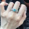"Hortensia de Hada" Hada de las Flores Anillo de Hortensia Azul para Mujer Medio Antiguo Exquisito de Alta Calidad Anillo de Diamante de Zircón Paraíba