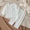Conjunto de Verão Dividido para Bebê, Algodão Puro, Roupas Finas com Ar Condicionado para Meninos e Meninas, Pijama Respirável, Roupa de Manga Longa para Bebê
