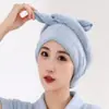 Gorro de secado de pelo de forro polar de coral de doble capa para mujer, engrosado, súper absorbente, secado rápido, gorro de ducha, toalla para el pelo, forro polar de coral a rayas, azul, otros colores disponibles