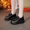 Sapatos Femininos de Couro Macio com Solado Grosso, Aumento de Altura, Solado Macio, Moda Retro, Sapatos de Salto Único 2026 Mocassins Novos Bico Redondo Confortáveis Plataforma