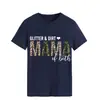Camiseta de mujer con cuello redondo y letras de estilo europeo y americano de la estación independiente de Amazon, camiseta de manga corta con estampado GLITTER DIRT