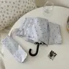 Paraguas Plegable de Alto Valor para Mujer con Mango Curvo de Puntos Pequeños Estilo Coreano Transfronterizo, Protección UV Solar para Clima Soleado y Lluvioso, Personalizable