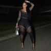 Md290 Estilo Europeo y Americano Verano Nuevo Sexy de Malla Transparente con Cortes Pantalones de Cintura Alta Mono Largo Ajustado