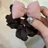 Scrunchie Floral Rosa Fresco de Alto Padrão Estilo Coreano com Laço, Acessório de Cabelo Versátil e Elegante para Rabo de Cavalo