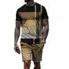 Traje de Verano Estampado Geométrico para Hombre Camiseta de Malla + Shorts Conjunto de Dos Piezas para Hombre Manga Corta Deportivo Ligero