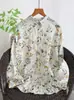 Camisa de Lino Nueva Colección Primavera-Verano con Estampado Floral Digital Artístico y Fresco, Cuello Solapa, Manga Larga, Corte Holgado y Versátil, Venta al por Mayor