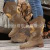 En stock comercio exterior Botas retro para mujer 2023 otoño e invierno Nuevas europeas y americanas Comercio exterior tacón grueso talla grande botas bordadas