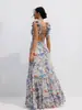 2026 Nuevo Vestido Sexy Transfronterizo Estampado con Tirantes Finos Hombros Descubiertos Atado con Lazo Volantes Estilo Vacaciones Ceñido a la Cintura