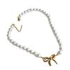 Cross-border Hot-selling High-end Light Luxury Bow Pearl Side Colar Chain ins Small Medium Design Simple Clavicle Chain