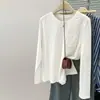 Camiseta de manga larga de diseño de bolsillo estilo americano, toma real, nicho para mujer, versión coreana de principios de otoño, top base suelto y adelgazante