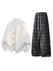 Camisa Cardigan Jacquard Estilo Americano Nuevo de Primavera y Otoño Conjunto Casual Pantalones Casuales de Pierna Recta Sueltos con Estampado a Cuadros