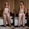 Pijama Yaoting Amazon Seda Gelo Feminina Verão Renda Alça Calças Roupas de Casa Femininas Dt3236