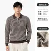 Suéter de Punto a Rayas con Cuello y Media Cremallera para Hombre Otoño Invierno Estilo Old Money Retro Mezcla Manga Larga Polo Pulóver Superior