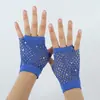 Guantes Cortos de Fiesta con Pedrería Cruzados Europeos y Americanos de Red con Agujeros para Verano Guantes de Malla Sexy para Mujer