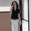 Conjunto de Mujer a la Moda 2026 Verano Nuevo Cuello en V Elegante Reductor de Edad Adelgazante Camiseta de Manga Corta Pantalones de Pierna Ancha Informal Conjunto de Dos Piezas
