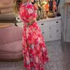 Exportación Transfronteriza Europea y Americana Amazon Estación Independiente Aliexpress Verano Cuello en V Estampado Falda Larga Vestido Suelto