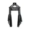 Chaqueta Gótica de Encaje Calado Ultracorta para Mujer Primavera 2026 Cuello Alto Mangas de Campana Corte Entallado Top Sexy