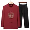Traje de Verano de Algodón y Lino de Manga Larga Estilo Tang para Pareja de Abuelos Traje de Verano Estilo Chino para Hombres de Edad Media y Mayores Traje de Verano para Papá