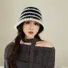 Sombrero de Pescador a Rayas Bloque de Color Estilo Coreano para Mujer en Otoño e Invierno Cálido y de Moda para Exteriores Circunferencia de Cabeza Grande Sombrero de Lana Tejido Venta al por Mayor